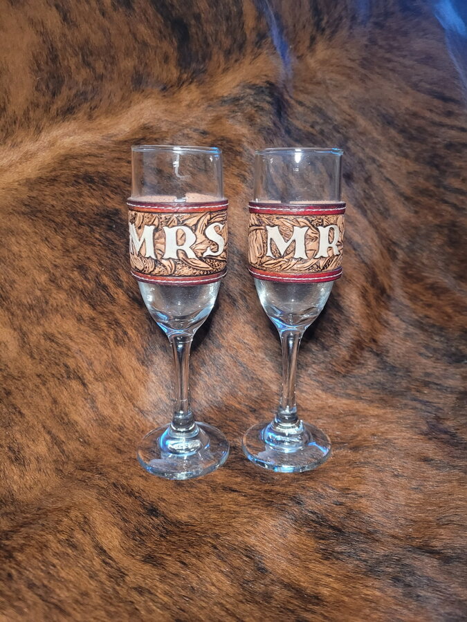 Champaine Glasses with handmade leather grips